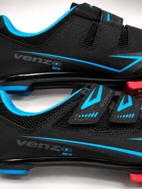 Venzo NX Cycling SPIN Shoes Black Blue EU 42 US Men 8 Women 9.5 w/ Cleats New